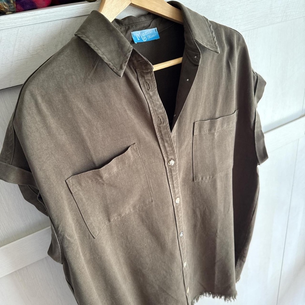 Show Me Your Mumu Olive Green Collared Shirt